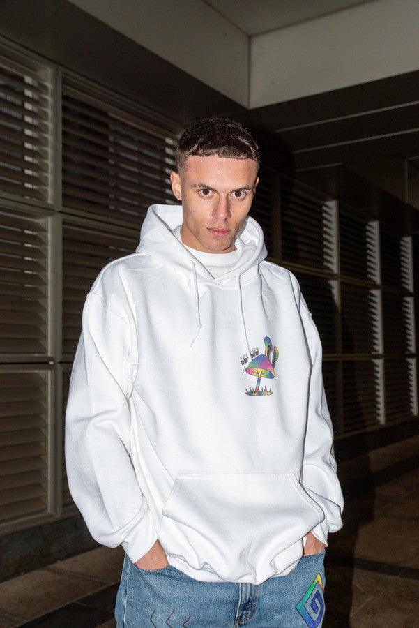 Heavyweight Hoodie in White with Planet Tripsies Print - Dreambutdonotsleep