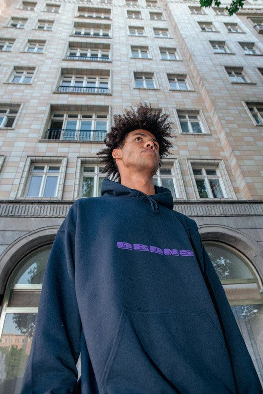 Hoodie in Navy with Purple Logo Embroidery - Dreambutdonotsleep