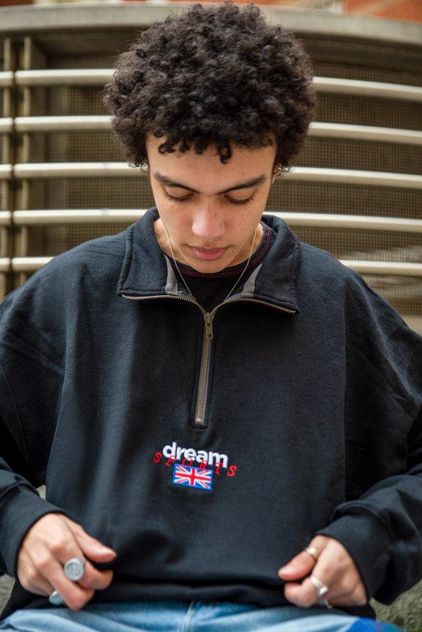 1-4 Zip Sweatshirt In Black With Dream Sports Embroidery - Dreambutdonotsleep