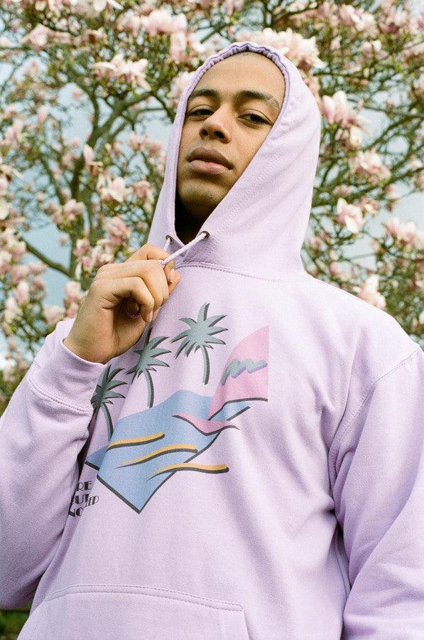 Hoodie In Lilac With 80s California Palm Print