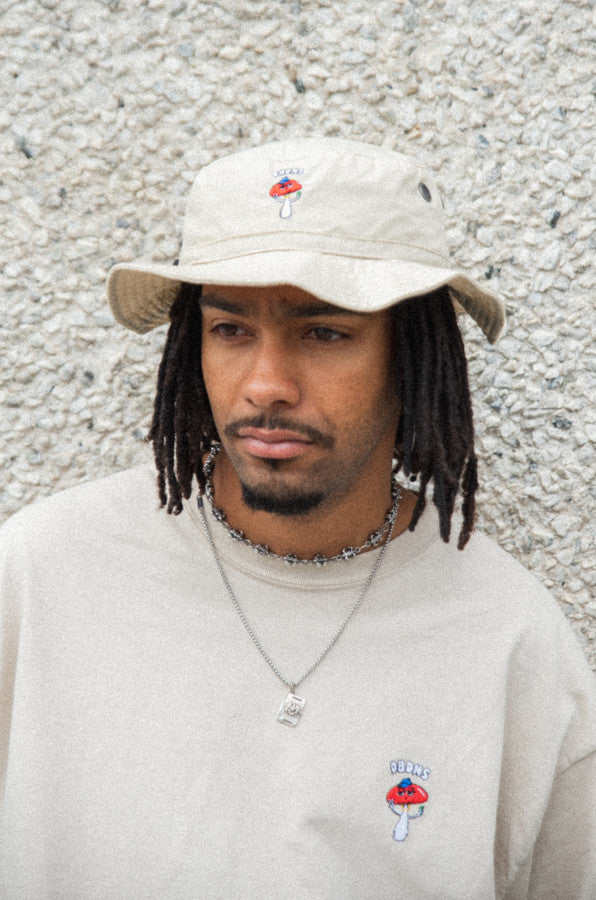 Short Sleeve Tshirt in Sand with Bro Shroom Embroidery