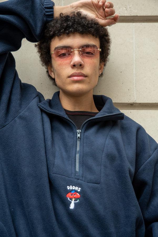 Fleece In Navy With Bro Shroom Embroidery - Dreambutdonotsleep