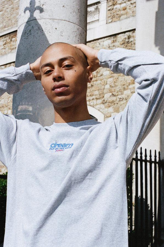 Long Sleeve T-shirt in Heather Grey with Embroidered Logo - Dreambutdonotsleep