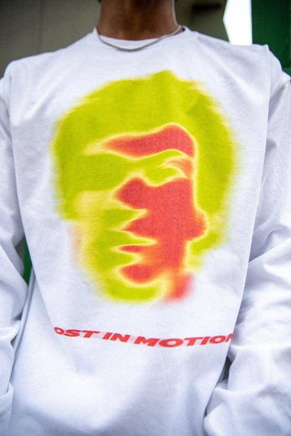 Long Sleeved T-Shirt in White With Lost In Motion Infrared Print - Dreambutdonotsleep