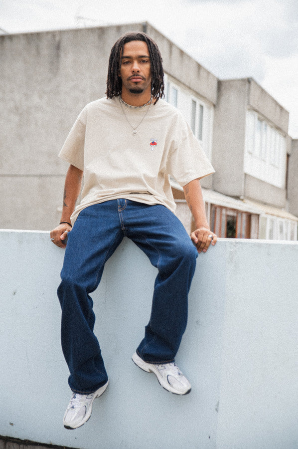 Short Sleeve Tshirt in Sand with Bro Shroom Embroidery