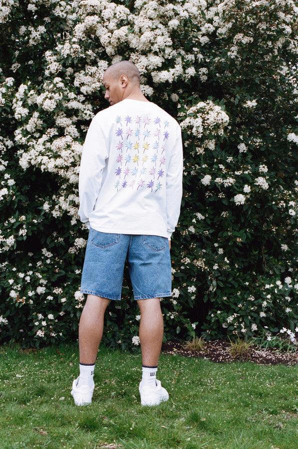 Long Sleeved T-shirt In White With Tropical Palm Tree Print - Dreambutdonotsleep