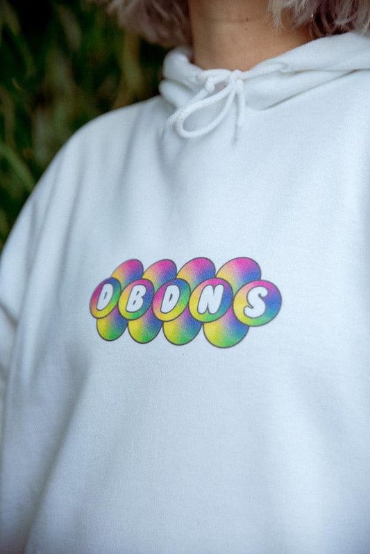 Hoodie in White with Geometric Bubble Logo Print - Dreambutdonotsleep