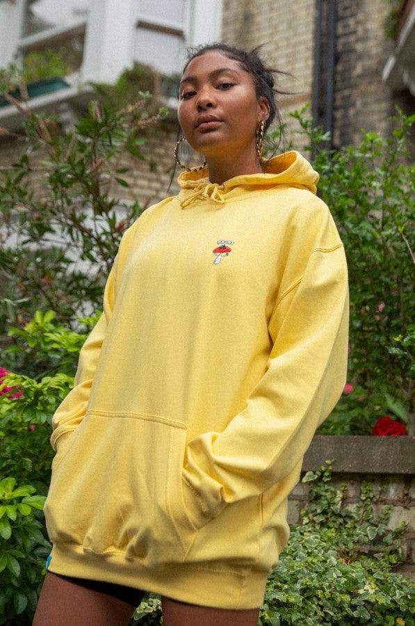Hoodie in Yellow with Bro Shroom Embroidery - Dreambutdonotsleep