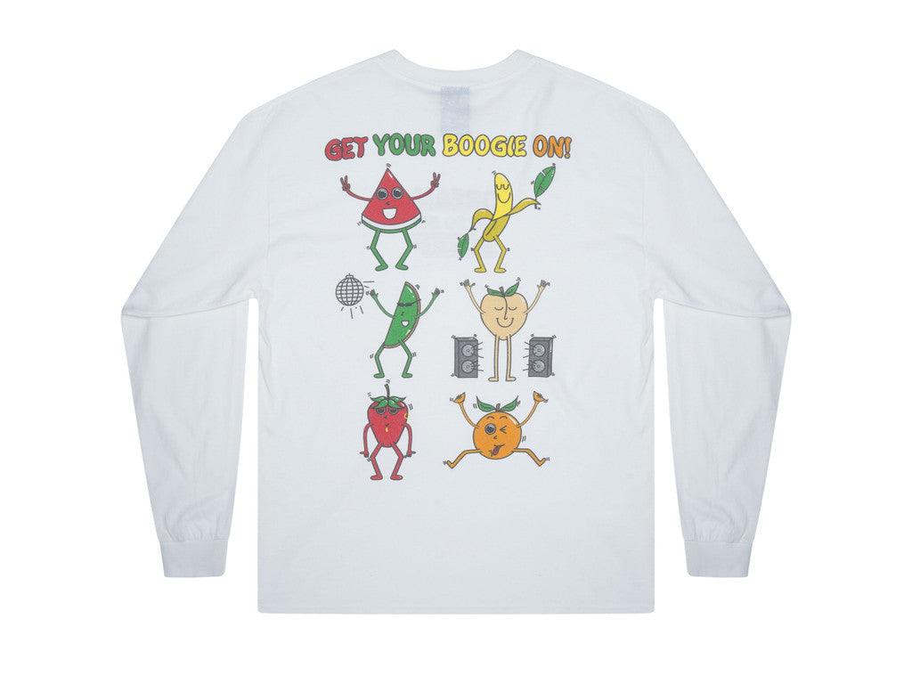 Long Sleeved T-shirt In White With Fruity Ravers Print - Dreambutdonotsleep