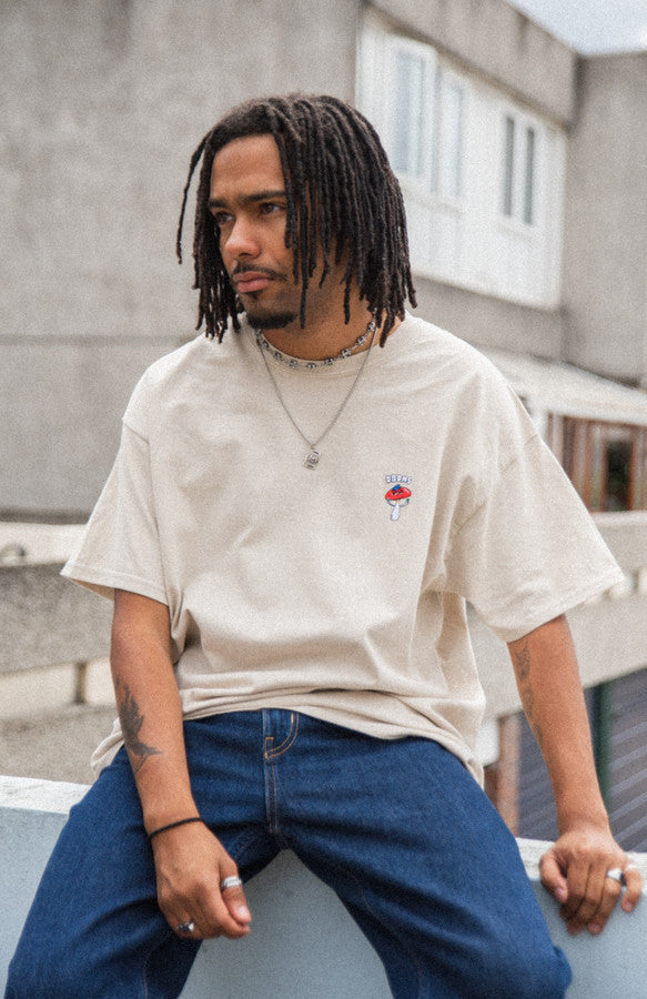 Short Sleeve Tshirt in Sand with Bro Shroom Embroidery