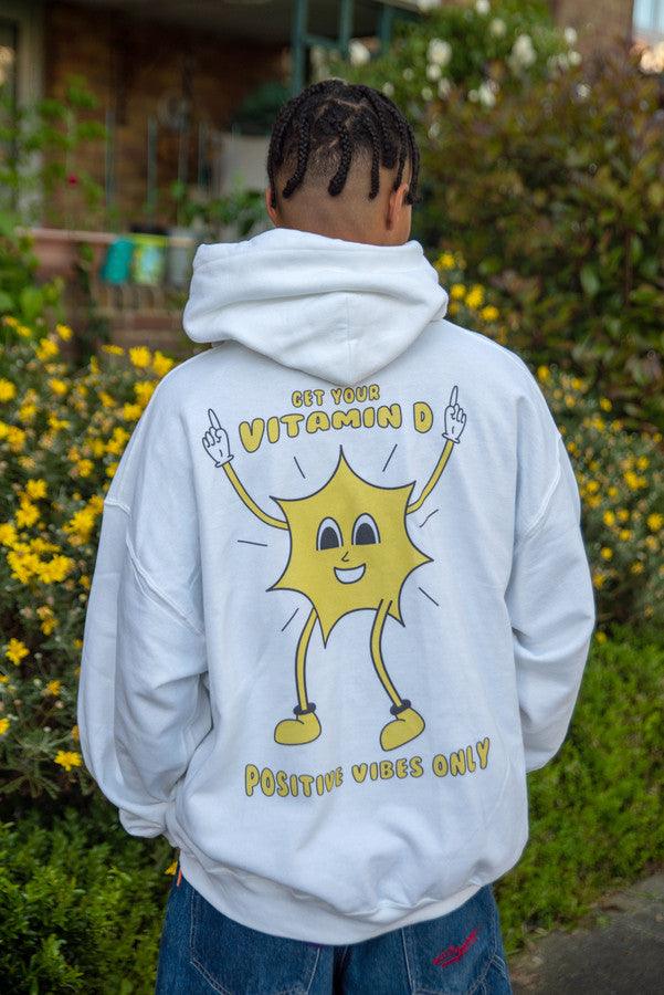 Hoodie in White with Vitamin D Summer Print - Dreambutdonotsleep