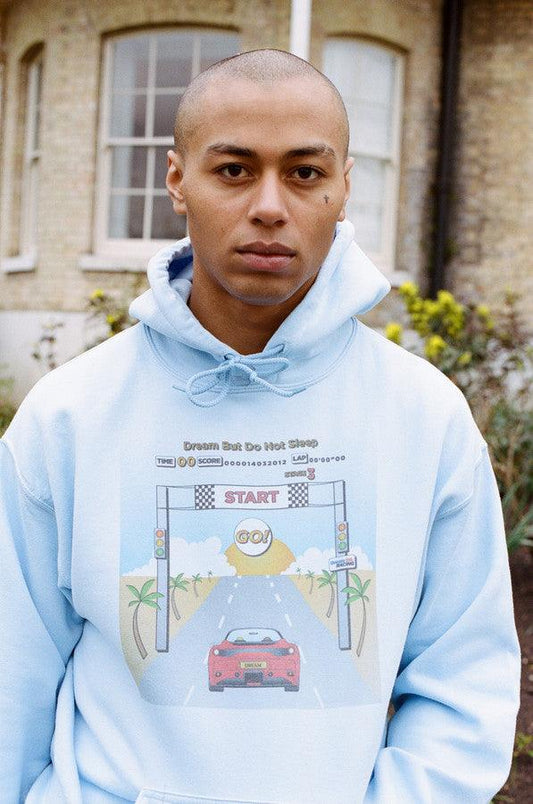 Hoodie In Light Blue With Drive In To The Sunset Print - Dreambutdonotsleep