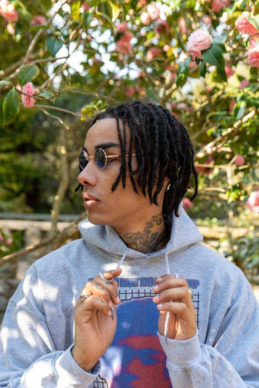 Heavyweight Hoodie in Grey With Lost in Motion Print - Dreambutdonotsleep