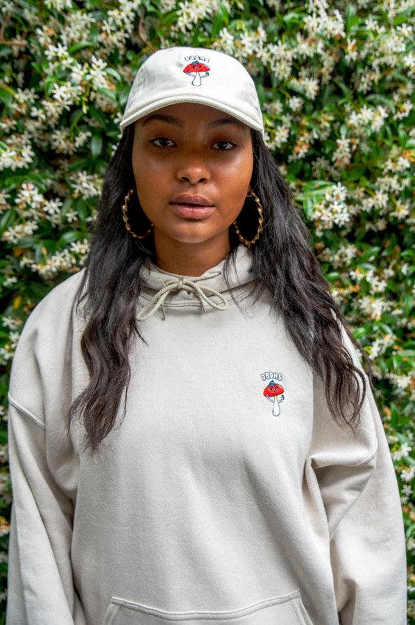 Hoodie in Sand with Bro Shroom Embroidery - Dreambutdonotsleep
