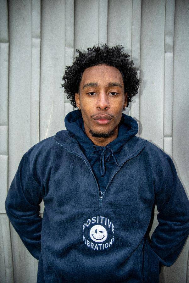 Navy Fleece 90s Rave Smiley Positive Vibrations Embroidery - Dreambutdonotsleep