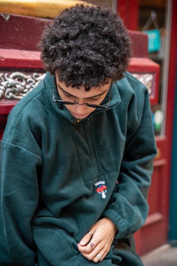 Fleece In Green With Bro Shroom Embroidery - Dreambutdonotsleep