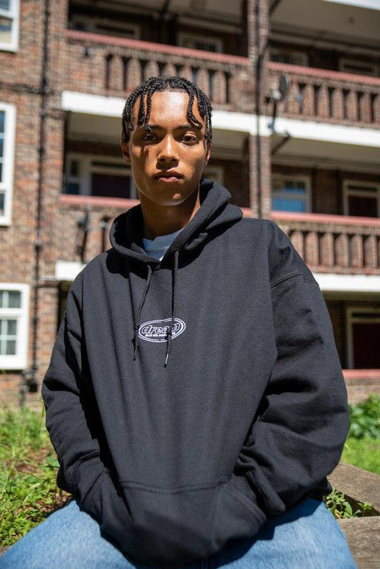 Hoodie in Black With Oval Logo Embroidery - Dreambutdonotsleep