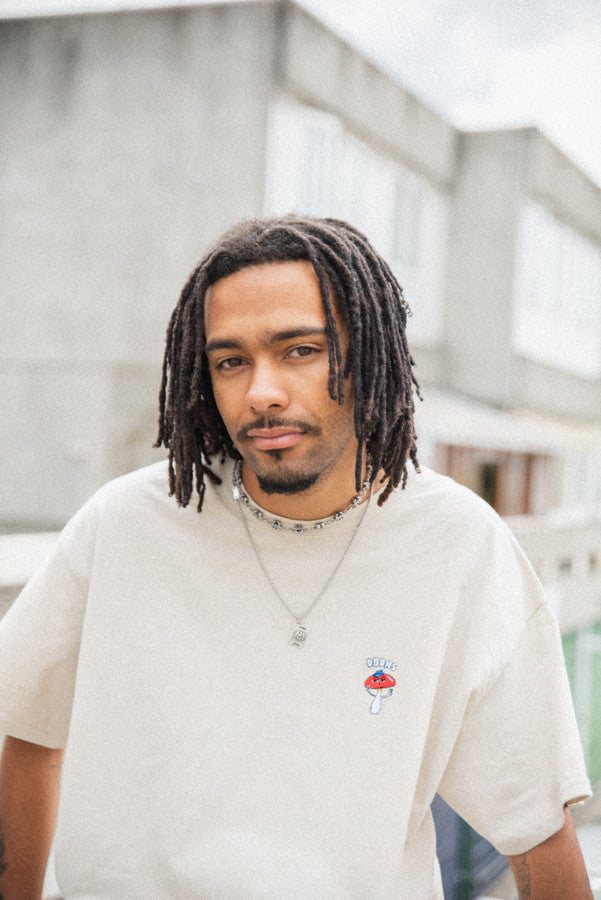 Short Sleeve Tshirt in Sand with Bro Shroom Embroidery