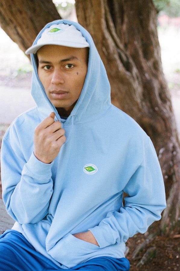 Cap In Pastel Blue With Embroidered Fruit Sticker - Dreambutdonotsleep