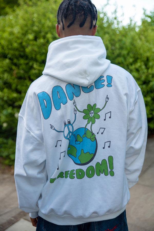 Hoodie in White with Worldwide Freedom print - Dreambutdonotsleep