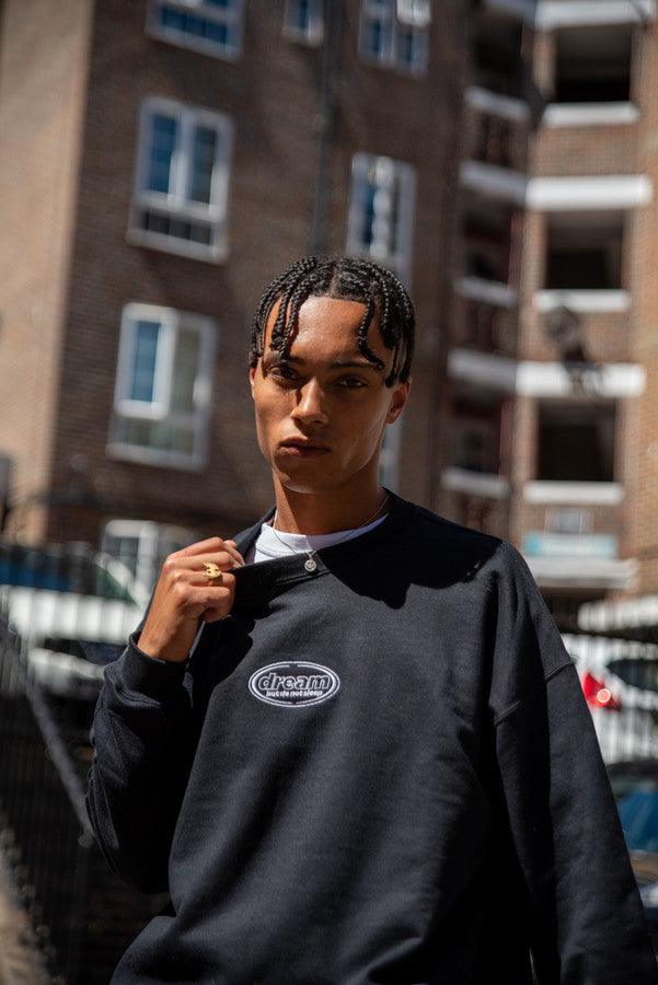 Black Sweatshirt With Oval Logo Embroidery - Dreambutdonotsleep