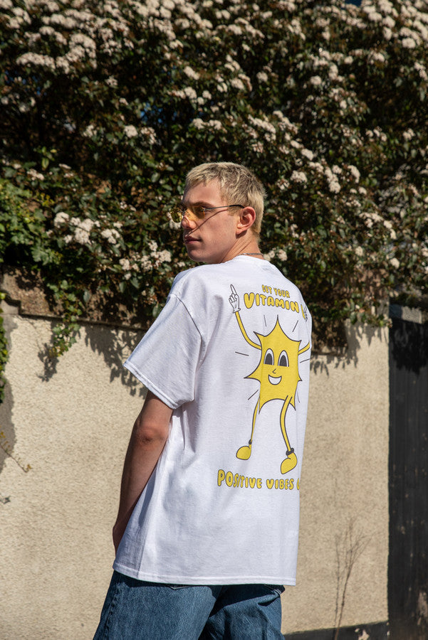 Short Sleeved T-Shirt in White with Vitamin D Summer print