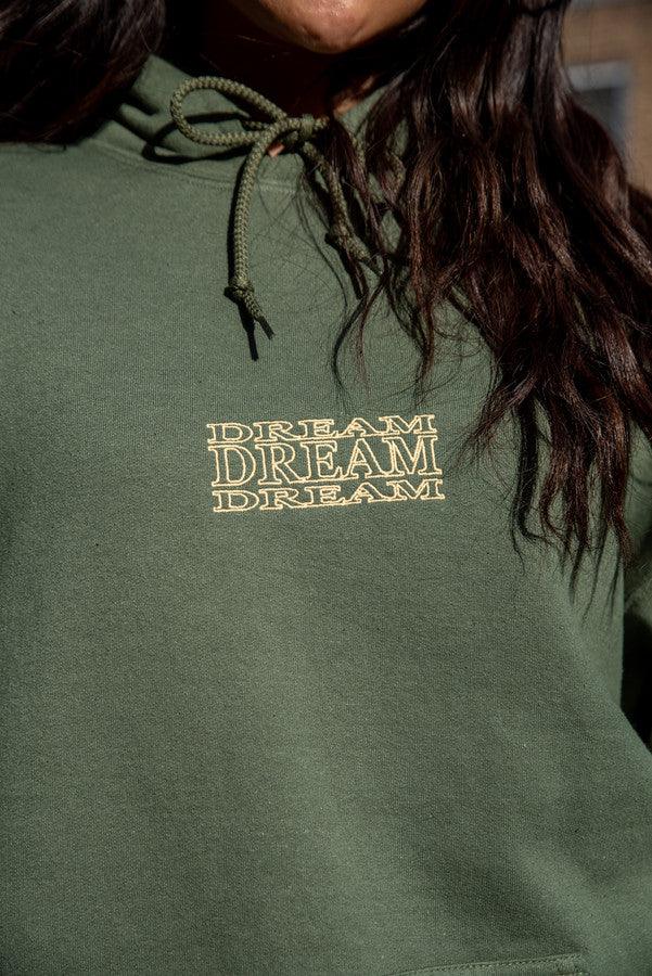 Hoodie In Military Green With Repeat Embroidery - Dreambutdonotsleep