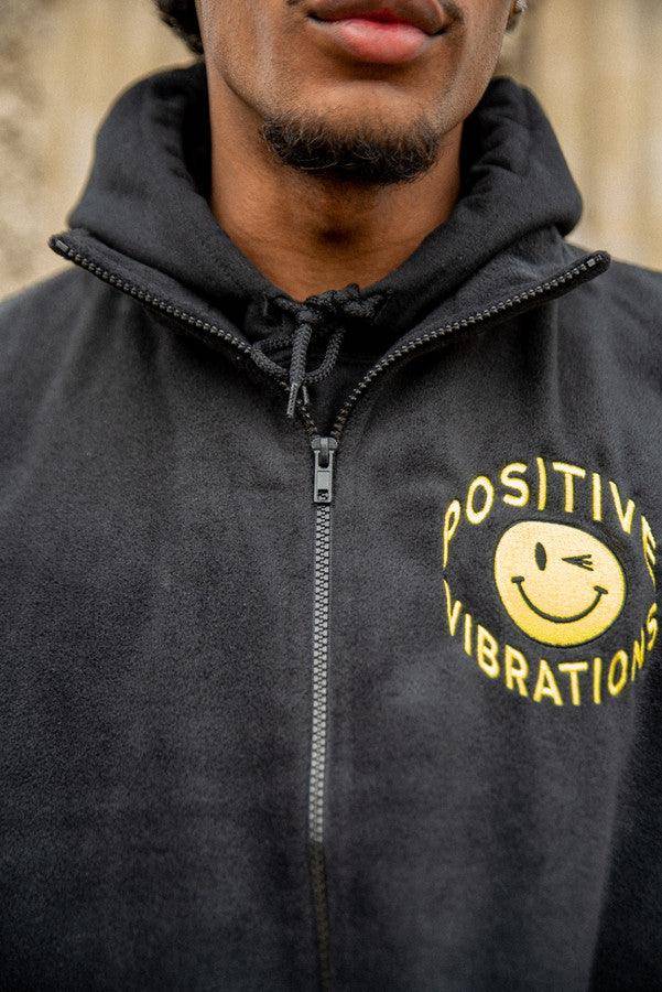 Black Fleece Gilet With 90s Rave Smiley Embroidery - Dreambutdonotsleep