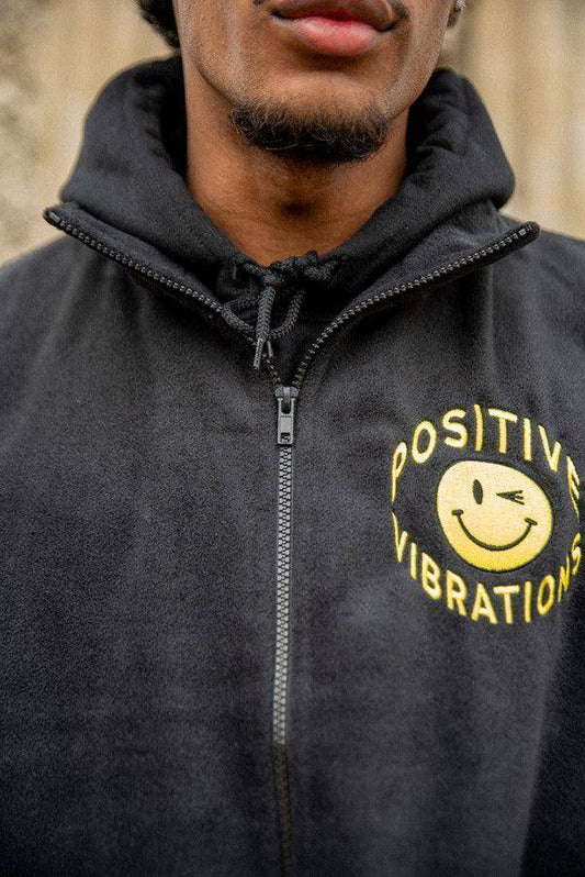 Black Fleece Gilet With 90s Rave Smiley Embroidery - Dreambutdonotsleep