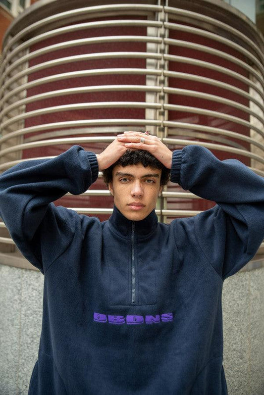 Fleece In Navy With Purple DBDNS Embroidery - Dreambutdonotsleep