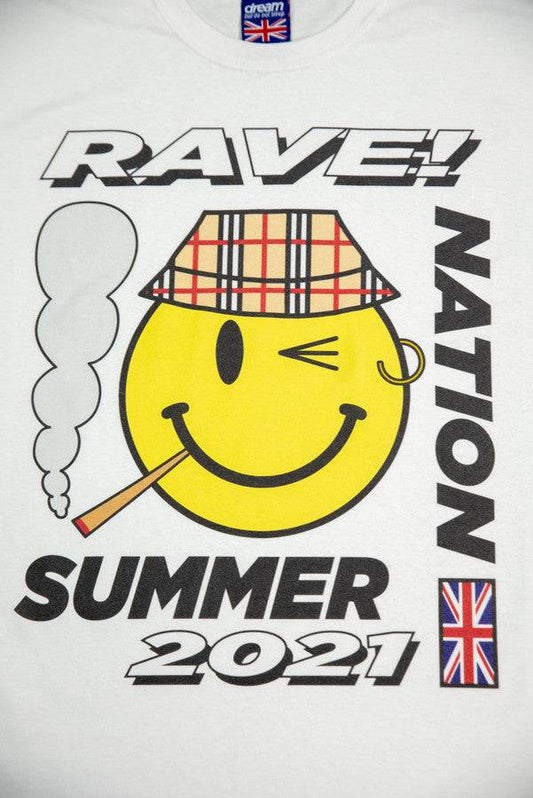 Short Sleeved T-shirt in White with RAVE! NATION Print