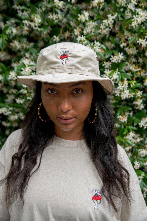 Bucket Hat In Sand With Embroidered Bro Shroom - Dreambutdonotsleep