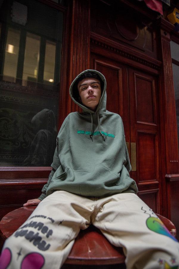 Green Hoodie With Green DBDNS Embroidery - Dreambutdonotsleep