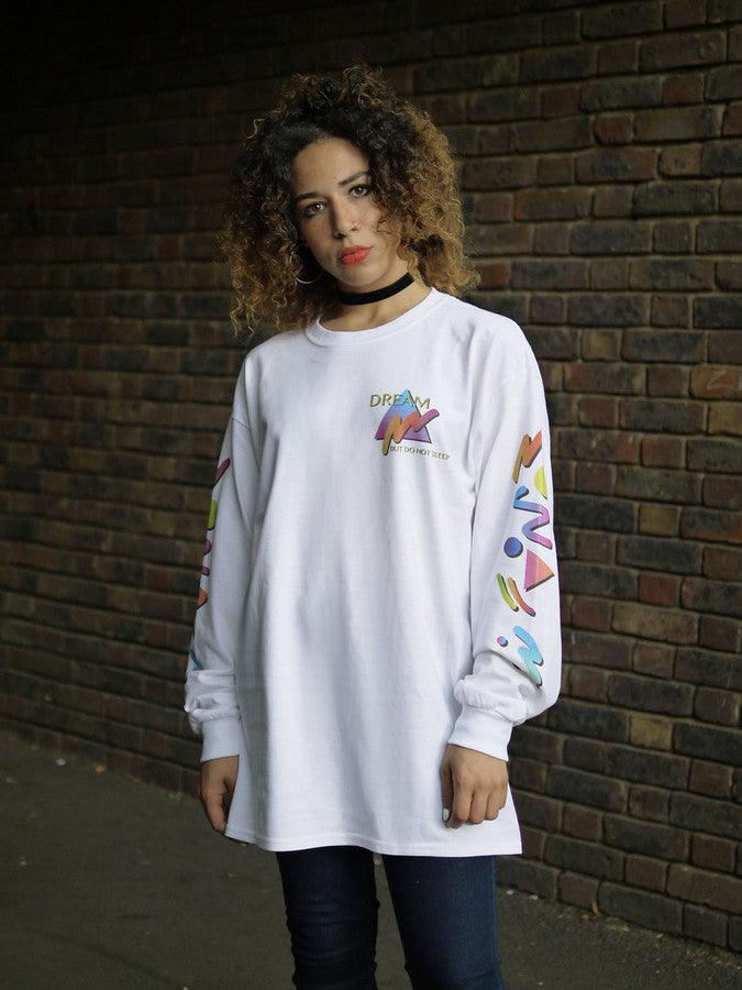 Colourful 90s Gradient Design On White Long Sleeved T-shirt - Dreambutdonotsleep