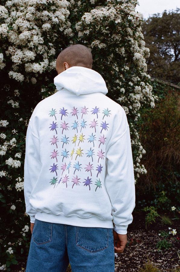 Hoodie In White With Tropical Palm Tree Print - Dreambutdonotsleep