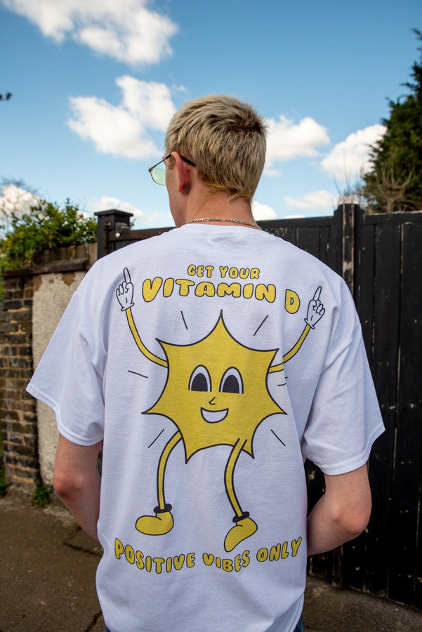 Short Sleeved T-Shirt in White with Vitamin D Summer print