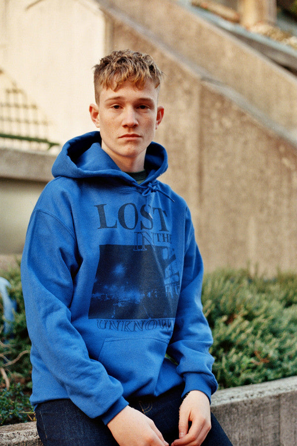 Royal Blue Hoodie With Printed 'Lost In The Unknown' Design