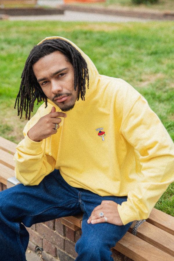 Hoodie in Yellow with Bro Shroom Embroidery - Dreambutdonotsleep