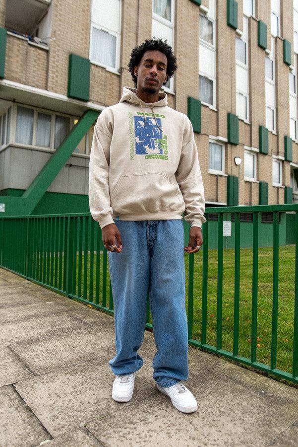 Cotton Hoodie In Sand With Psychedelic Transformations Print - Dreambutdonotsleep