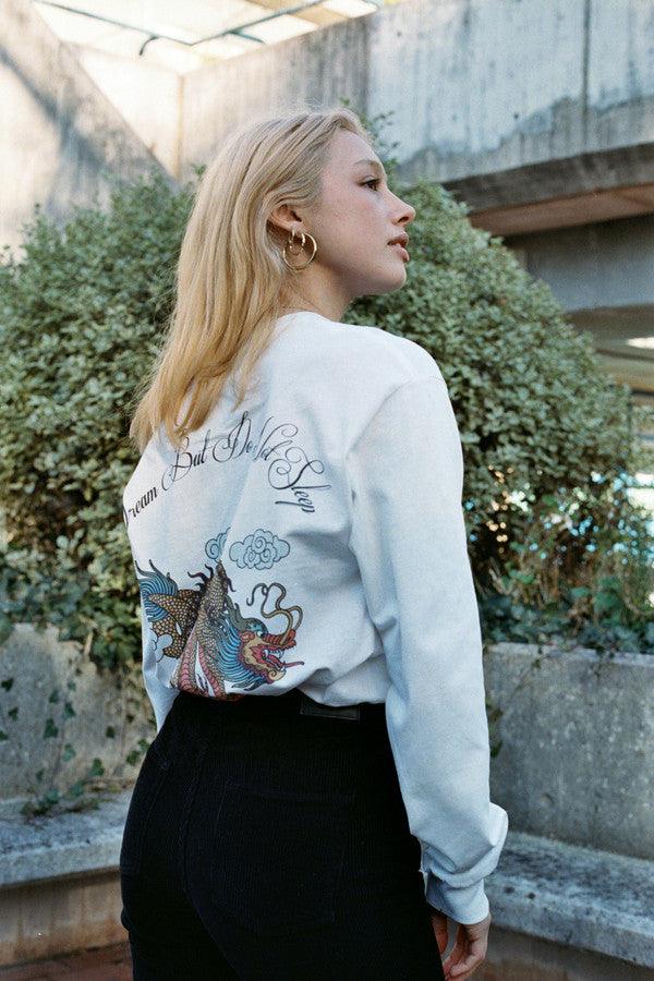 Chinese Dragon Design On A White Long Sleeved T-shirt - Dreambutdonotsleep