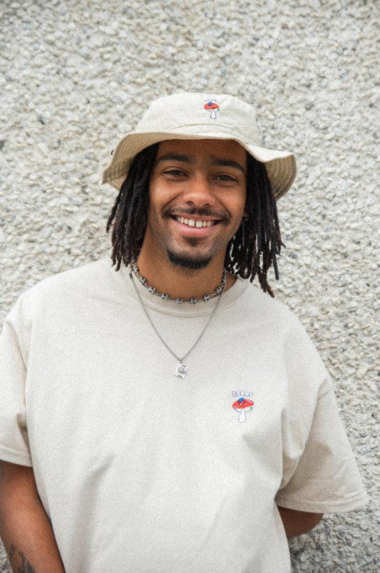 Bucket Hat In Sand With Embroidered Bro Shroom - Dreambutdonotsleep