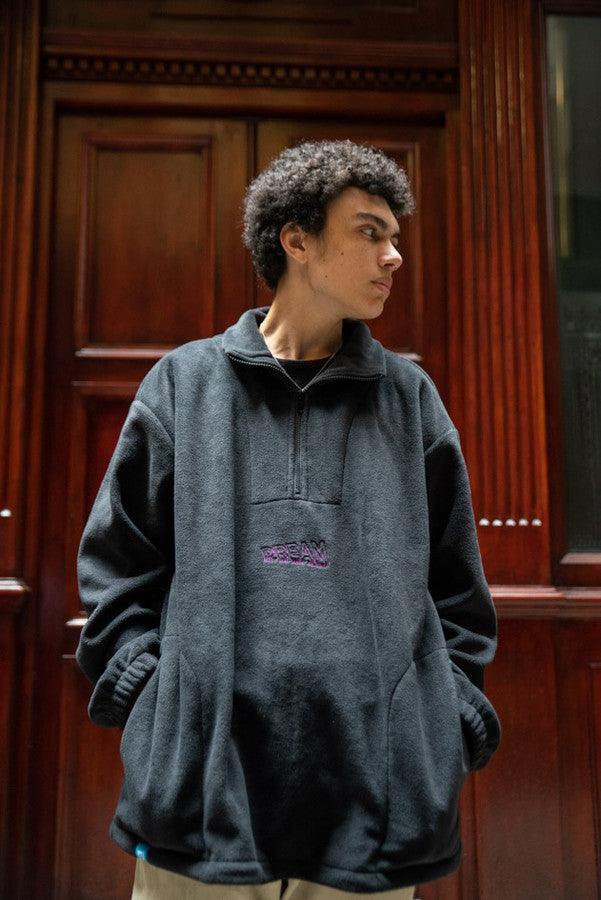 Fleece In Black With Violet Dream Embroidery - Dreambutdonotsleep