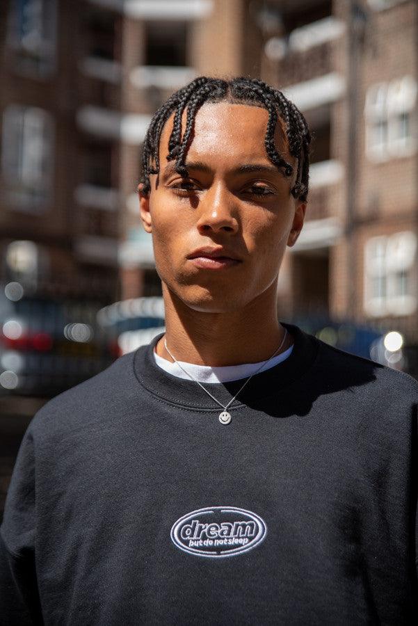 Black Sweatshirt With Oval Logo Embroidery - Dreambutdonotsleep