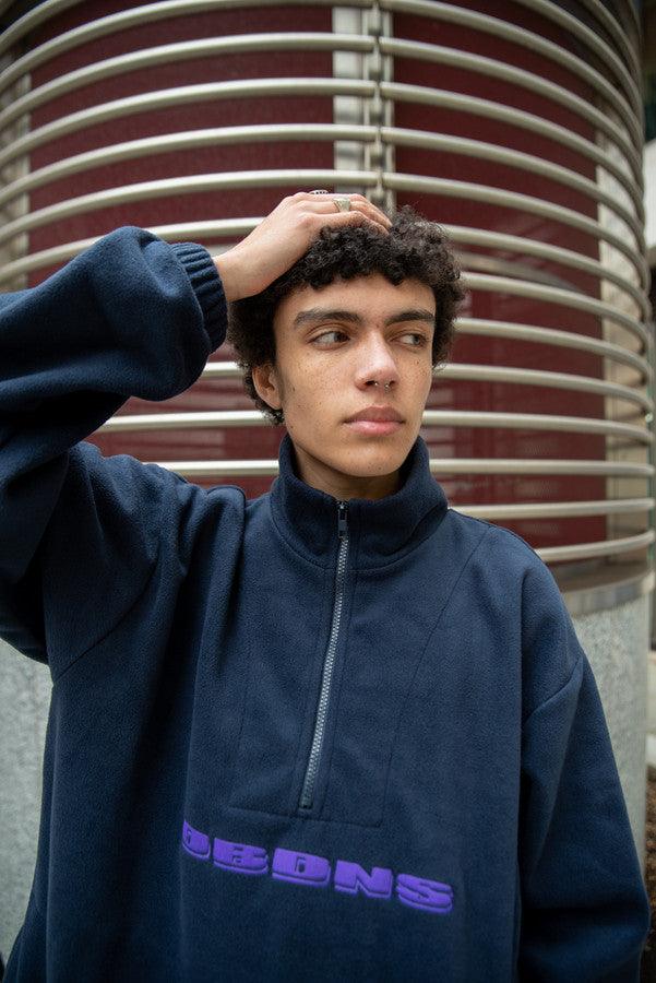 Fleece In Navy With Purple DBDNS Embroidery - Dreambutdonotsleep