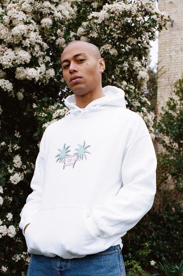Hoodie In White With Tropical Palm Tree Print - Dreambutdonotsleep