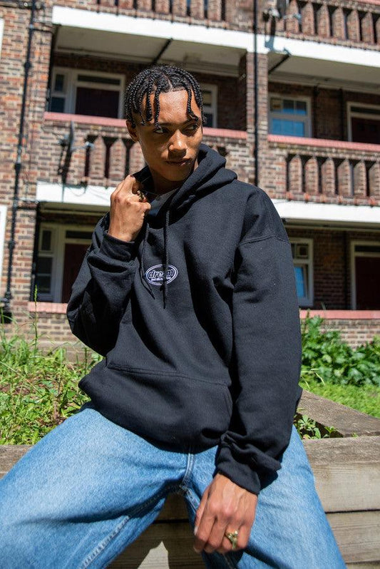 Hoodie in Black With Oval Logo Embroidery - Dreambutdonotsleep