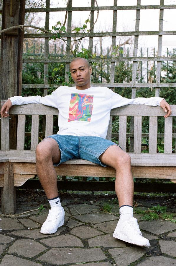 Long Sleeved T-shirt In White With Trippy Festival Print - Dreambutdonotsleep