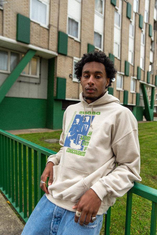 Cotton Hoodie In Sand With Psychedelic Transformations Print - Dreambutdonotsleep