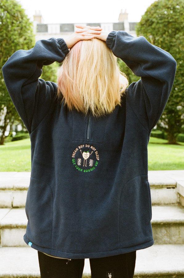 Fleece In Navy Pete The Peach Fruity Disco Raver Embroidery - Dreambutdonotsleep