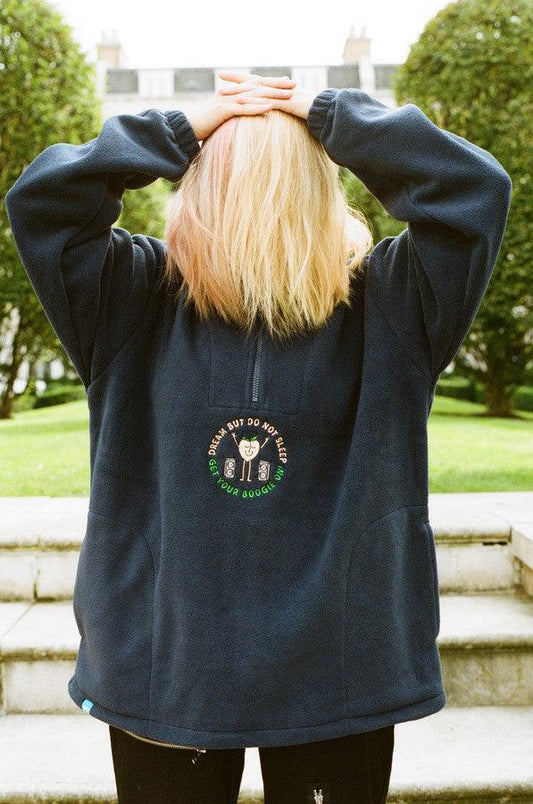 Fleece In Navy Pete The Peach Fruity Disco Raver Embroidery - Dreambutdonotsleep